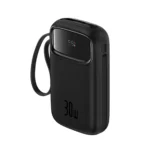 Външна Батерия от Baseus QPow 2
30W 10000mAh Power Bank with
 Built-in USB-C Cables - Black - Image 6