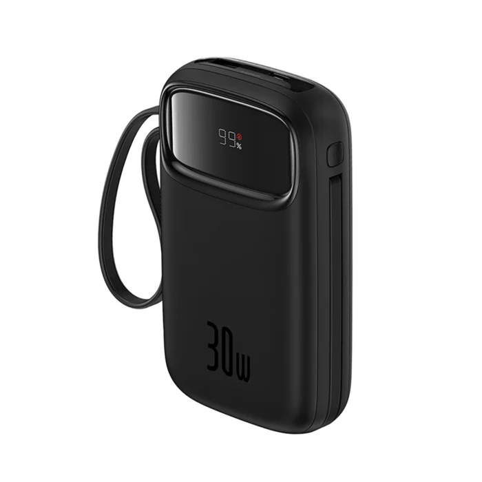 Външна Батерия от Baseus QPow 2
30W 10000mAh Power Bank with
 Built-in USB-C Cables - Black - Image 6