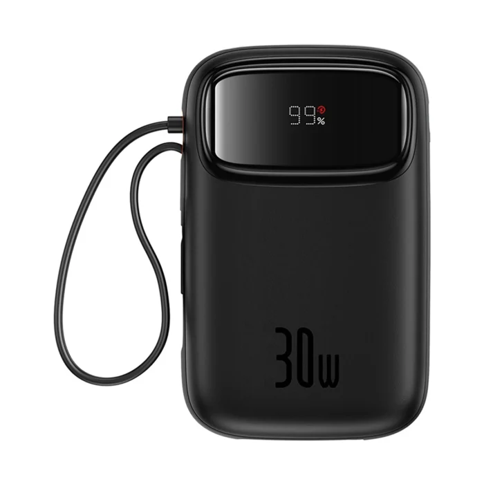 Външна Батерия от Baseus QPow 2
30W 10000mAh Power Bank with
 Built-in USB-C Cables - Black - Image 1