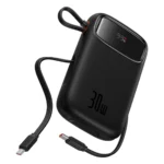 Външна Батерия Baseus QPow 2
20000mAh 30W Power Bank with 2
Built-in USB-C Cables - Black - Image 4