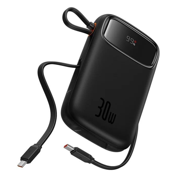 Външна Батерия Baseus QPow 2
20000mAh 30W Power Bank with 2
Built-in USB-C Cables - Black - Image 4