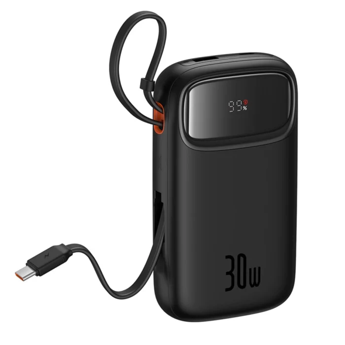 Външна Батерия Baseus QPow 2
20000mAh 30W Power Bank with 2
Built-in USB-C Cables - Black - Image 5