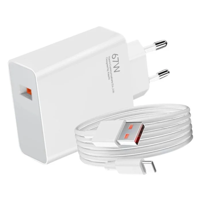 Зарядно Xiaomi MDY-12-EH USB-A 67W Travel Charger + Data Cable USB-C 6.2A Whitе - Image 2