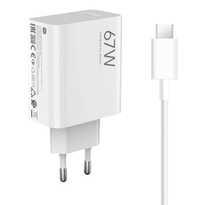 Зарядно Xiaomi MDY-12-EH USB-A 67W Travel Charger + Data Cable USB-C 6.2A Whitе - Image 5