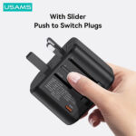 Зарядно USAMS Adapter siec 2xUSB+1xUSB-C T59 20W 4w1 US/AU/EU/UK black CC179TC01 (US-CC179)
Universal Travel Charger - Image 2