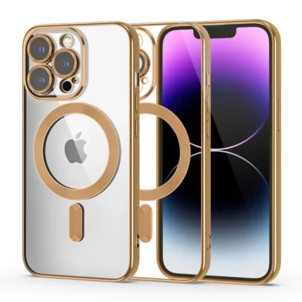 Калъф от Tech-
Protect MagShine Line MagSafe
case for iPhone 14 Pro - gold
