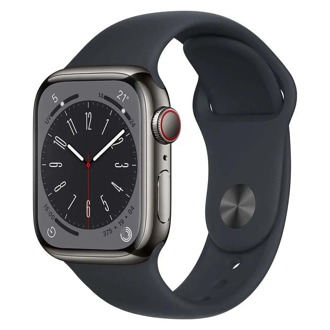 apple-watch-series-8-cellular-41mm-graphite-stainless-steel Apple Watch Series 8 GPS + Cellular 41mm Graphite Stainless Steel Case with Midnight Sport Band - Regular - Image 1