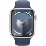 APPLE Watch SERIES 9 GPS + Cellular, 41mm Silver Aluminium Case with Storm Blue Sport Band - S/M - Image 2
