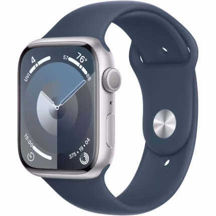 APPLE Watch SERIES 9 GPS + Cellular, 41mm Silver Aluminium Case with Storm Blue Sport Band - S/M