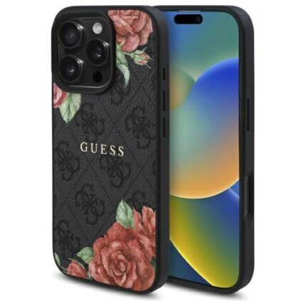 Калъф от Guess PU Leather 4G Roses MagSafe Case за iPhone 16 Pro Black