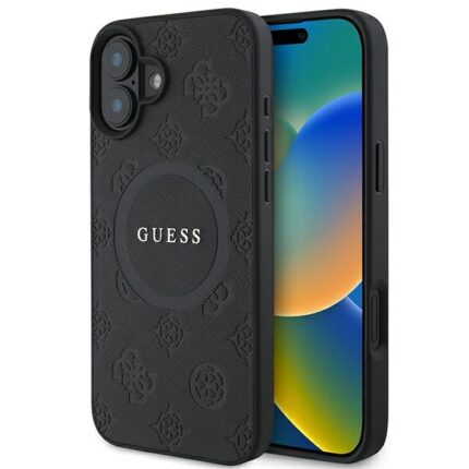 Калъф от Guess Saffiano Peony Stamp MagSafe Case за iPhone 16 Black