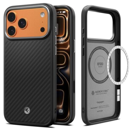 Калъф от Spigen Enzo Aramid "T" MagSafe Case for iPhone 17 Pro - Black and Silver