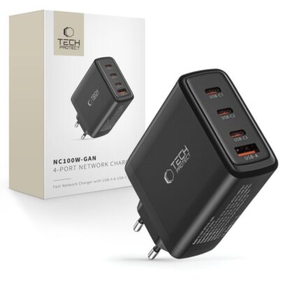 Зарядно Tech-
Protect NC100W-GAN
charger network GaN 3x
USB-C PD 100W / USB-A QC
3.0 - black