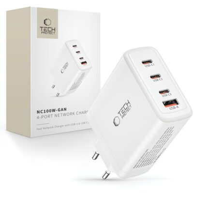 Зарядно Tech-
Protect NC100W-GAN
charger GaN 3x USB-C PD
100W / USB-A QC 3.0 -
white