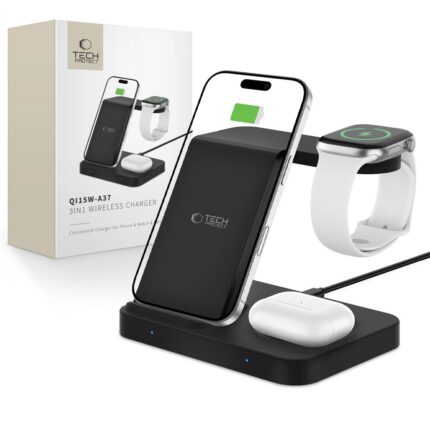 Зарядна станция от Tech-Protect QI15W-A37 3in1 Induction Wireless Charger 15W - Black