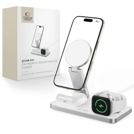 Зарядна станция Tech-Protect QI15W-A47 MagSafe 3in1 Inductive Charger + USB-C Cable - White