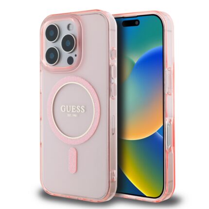Калъф от Guess IML Glitter Ring MagSafe Case за iPhone 16 Pro Pink