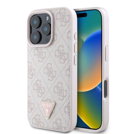 Калъф от Guess PU 4G Strass Triangle Metal Logo Case за iPhone 16 Pro Pink