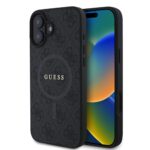 Калъф от Guess PU Leather 4G Colored Ring MagSafe Case за iPhone 16 Black