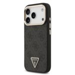 Калъф от Guess PU Leather 4G Strass Triangle Logo Gold Frame MagSafe Case for iPhone 17 Pro Black - Image 2