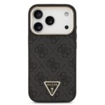 Калъф от Guess PU Leather 4G Strass Triangle Logo Gold Frame MagSafe Case for iPhone 17 Pro Black - Image 3