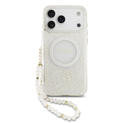 Калъф от Guess IML Flowers Allover Strap MagSafe Case for iPhone 17 Pro Max White